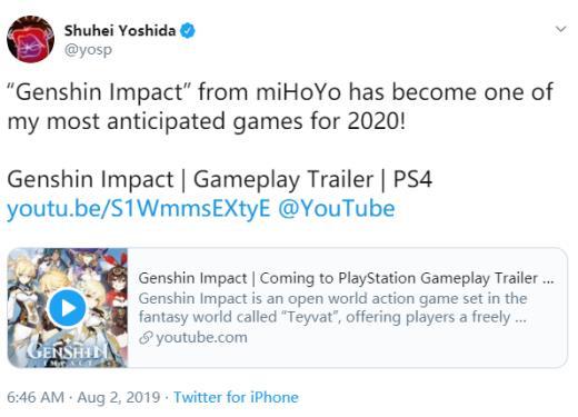 “我太期待这款游戏了！”  索尼吉田修平盛赞《原神》