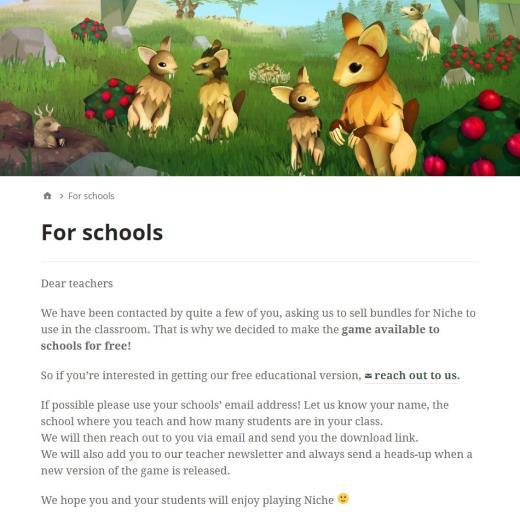 游戏传播科学 《Niche》开发商决定免费赠送学校本作