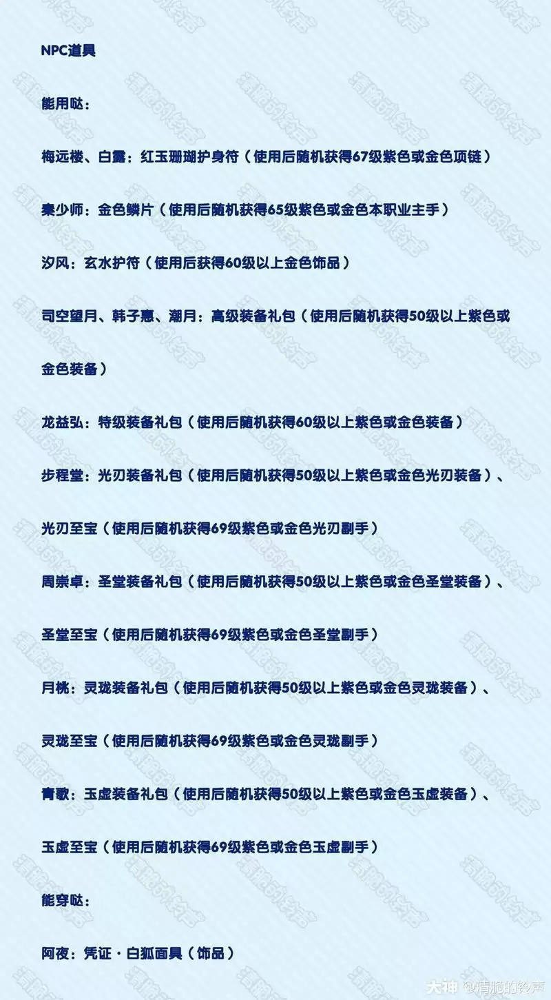 天谕手游NPC亲密度道具大全