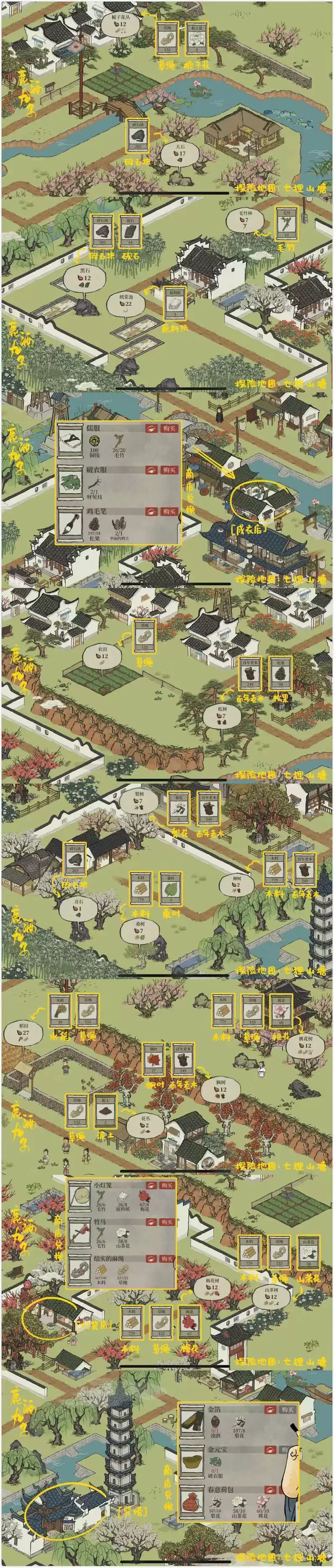 江南百景图苏州府七狸山塘物资及采集地点大全