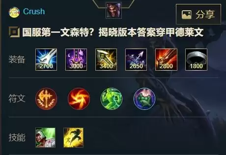 《英雄联盟手游》德莱文出装天赋介绍