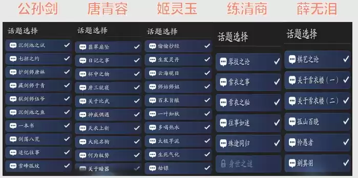 天涯明月刀手游NPC好感度对话选项攻略大全