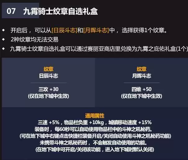 DNF九霄骑士纹章自选礼盒介绍