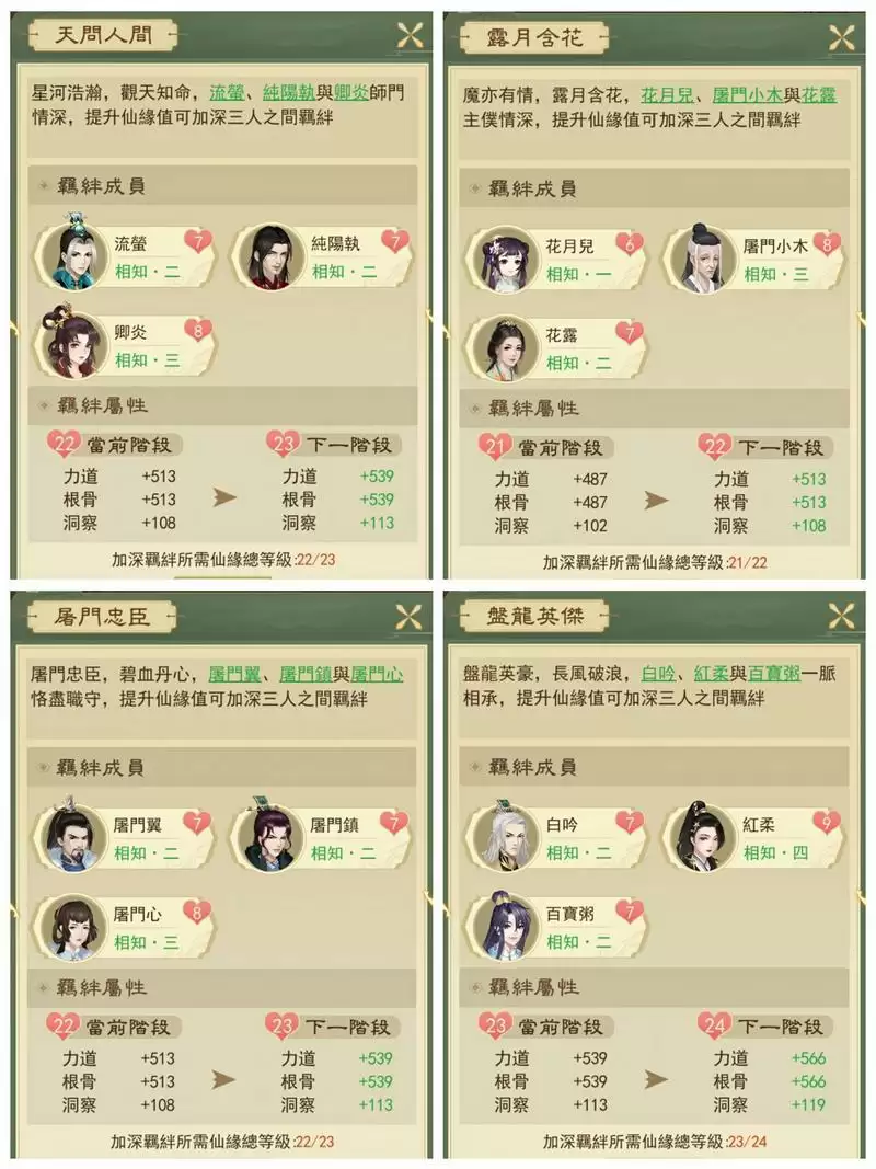 云端问仙仙缘属性羁绊大全分享