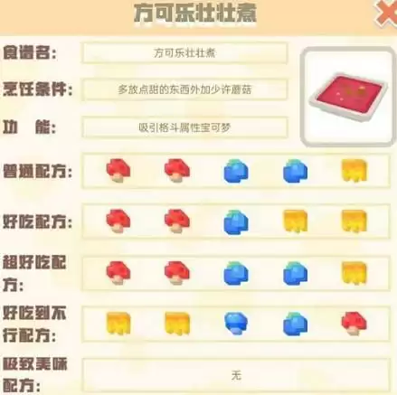 宝可梦大探险方可乐壮壮煮食谱配方及吸引宠物一览