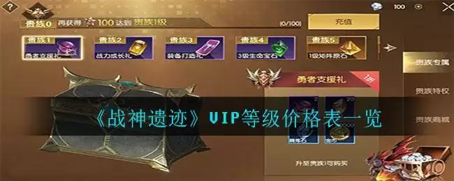 《战神遗迹》VIP等级价格表一览