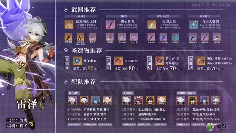 原神2.0雷泽详细培养攻略