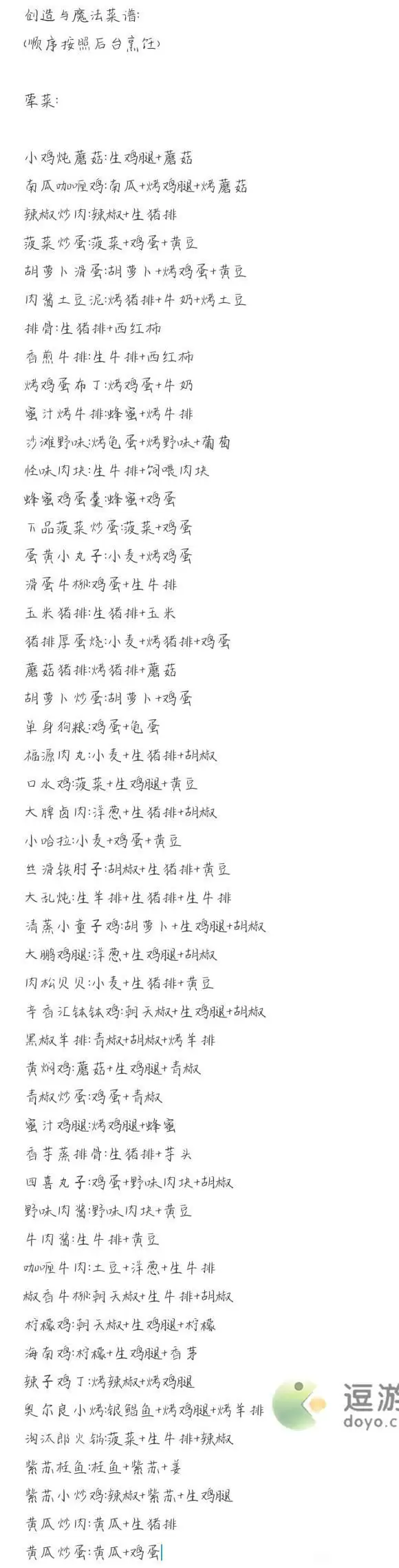 创造与魔法菜谱汇总分享