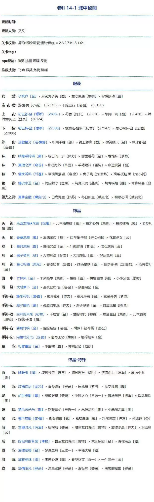 《奇迹暖暖》14-1城中秘闻高分搭配攻略