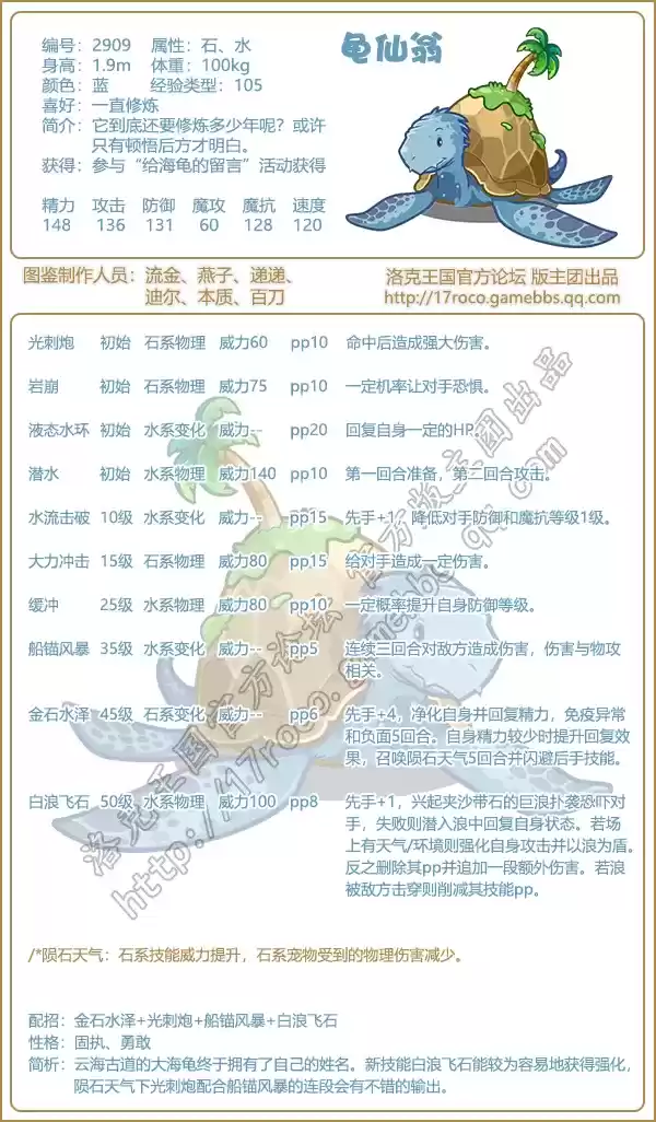 洛克王国龟仙翁技能表分享