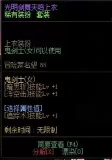 dnf刃影时装上衣技能选择什么