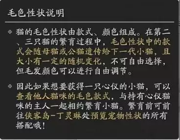 天涯明月刀手游猫咪颜色说明