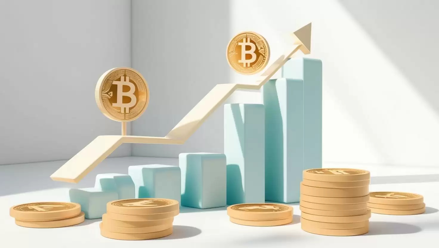 3D coin chart with trend icons in a light style, no more element, no word (14).webp