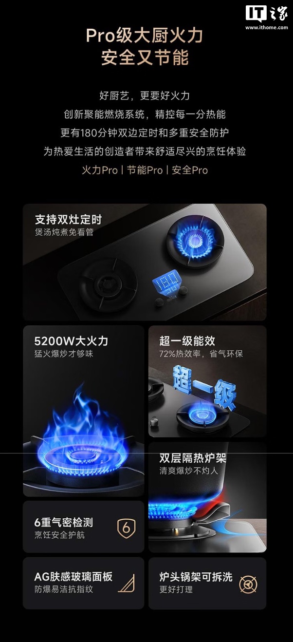 预售价 1399 元：小米推出米家定时燃气灶 Pro，5200W 大火力、180 分钟定时炖煮