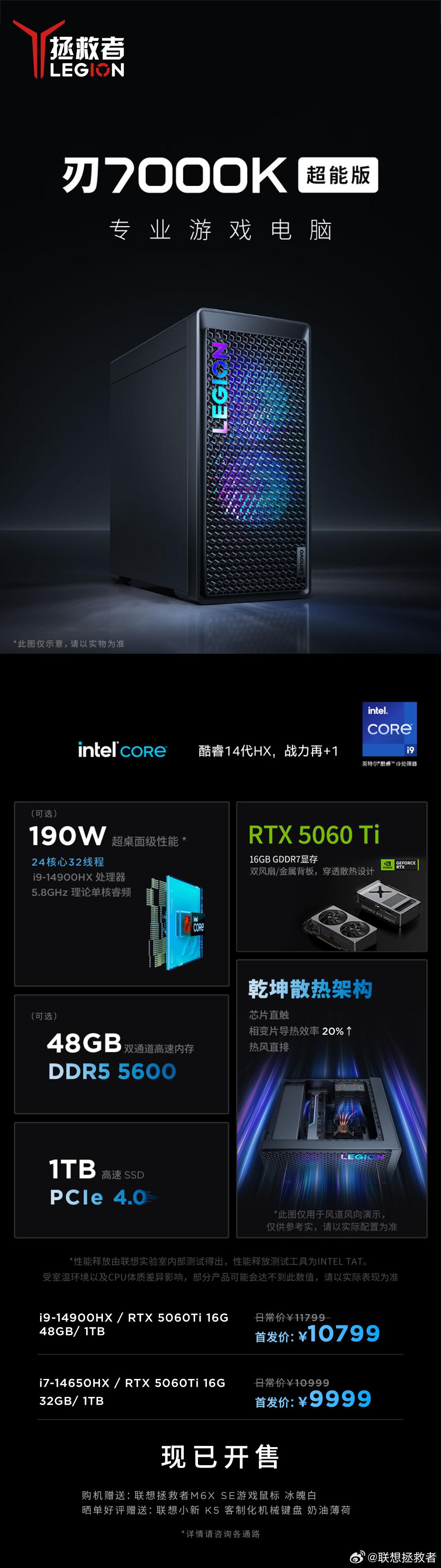 联想拯救者刃 7000K 超能版新增 RTX 5060Ti 16GB 配置：9999 元起