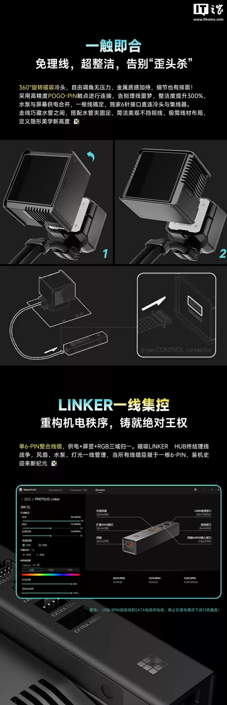 Sudkoo PROTEUS 360 水冷散热器国行上市：3.4 英寸磁吸面板、单 6-PIN 整合线缆设计，1699 元