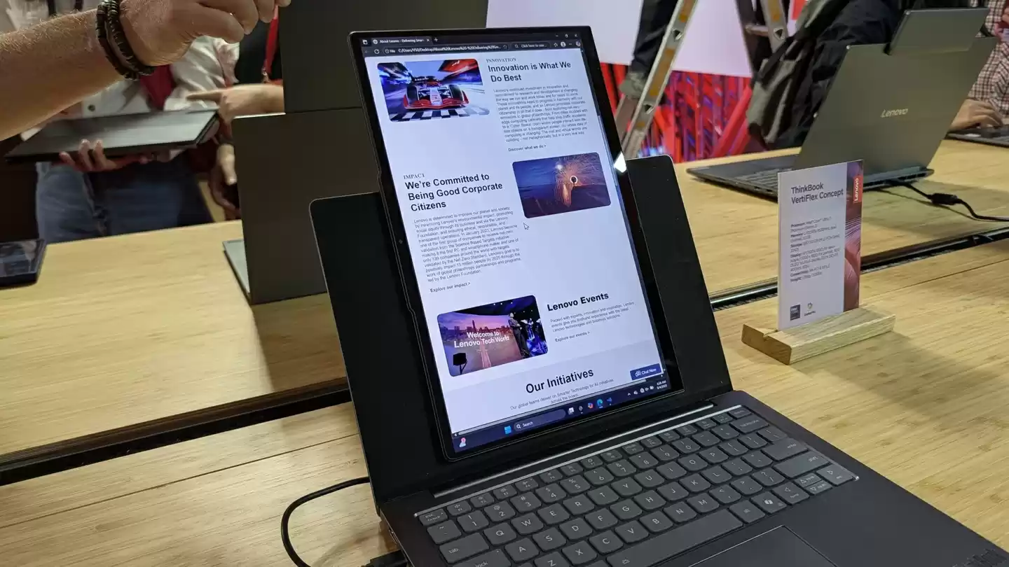 联想发布 ThinkBook VertiFlex 概念笔记本:屏幕可旋转切换横向 / 纵向