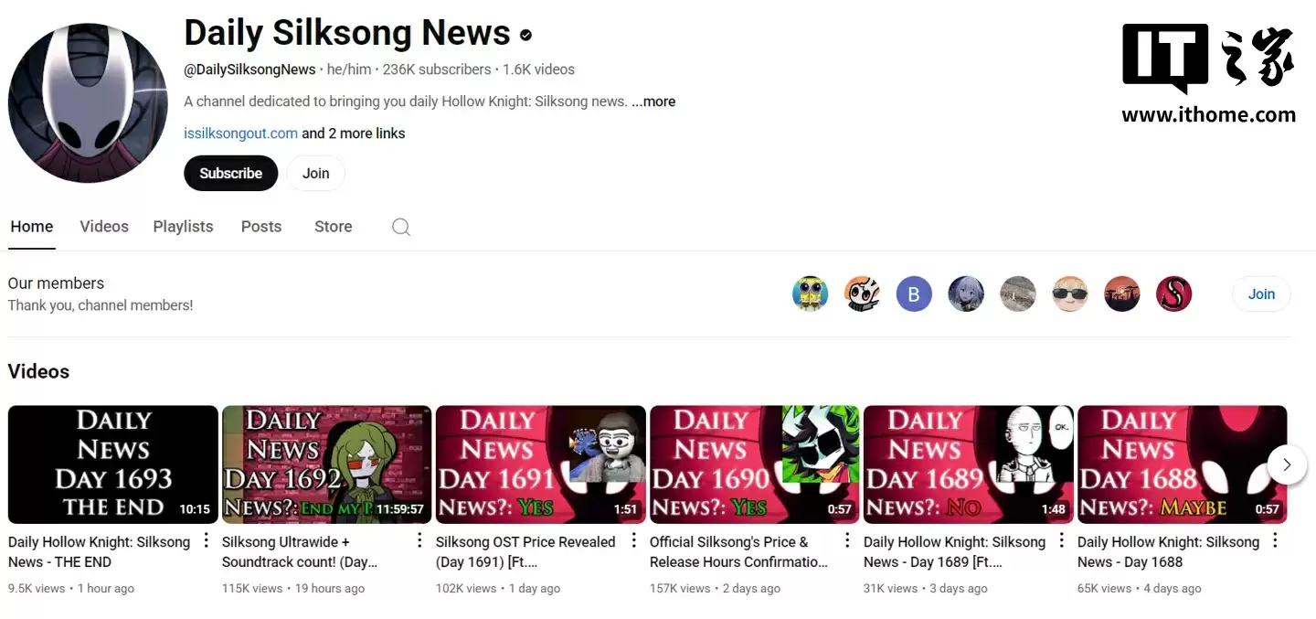 1693 天，《空洞骑士：丝之歌》狂热粉丝“每日丝之歌新闻”频道宣布终结