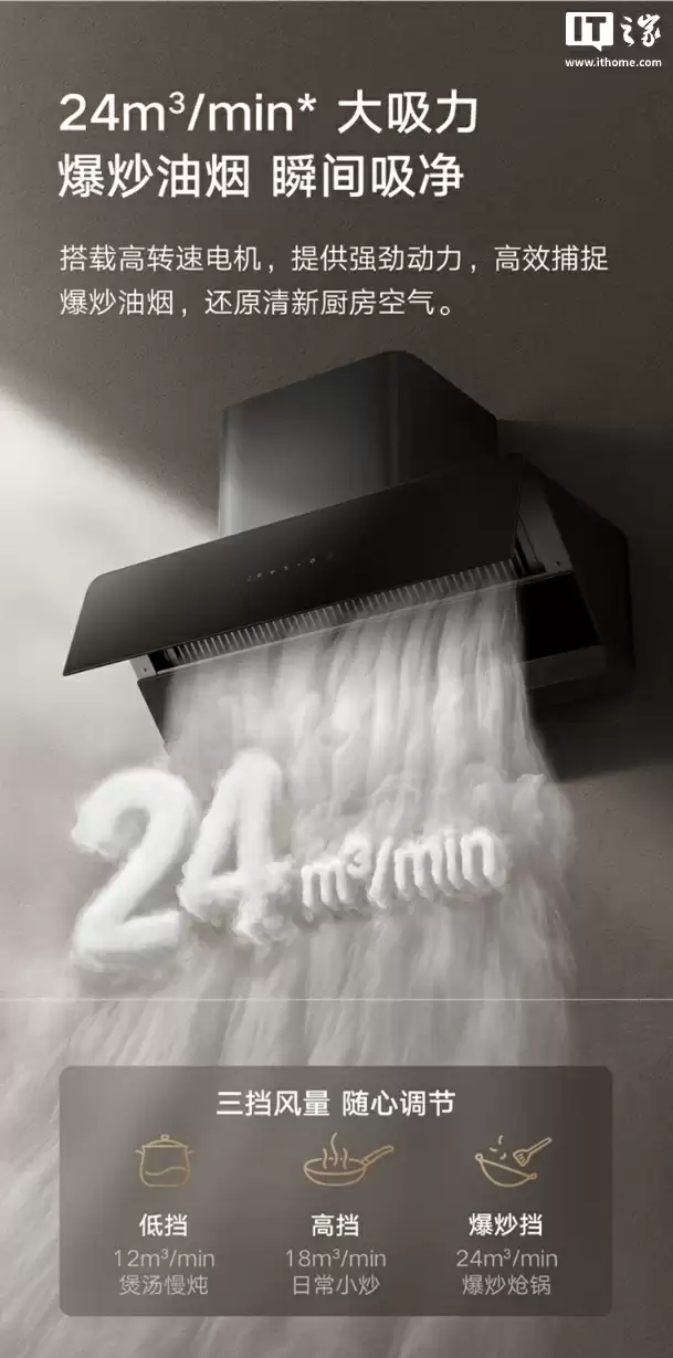 预售价 1299 元：小米米家智能吸油烟机 2 侧吸版，24m³/min 大吸力、63dB（A）降噪设计