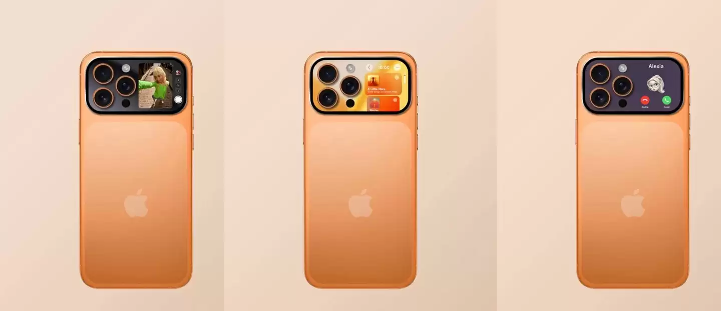 消息源展示配备副屏的苹果 iPhone 17 Air / Pro / Max 手机渲染图，可直观显示天气 / 通知等信息