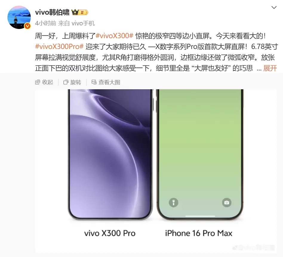 vivo X300 Pro部分屏幕参数曝光 采用6.78英寸直屏设计