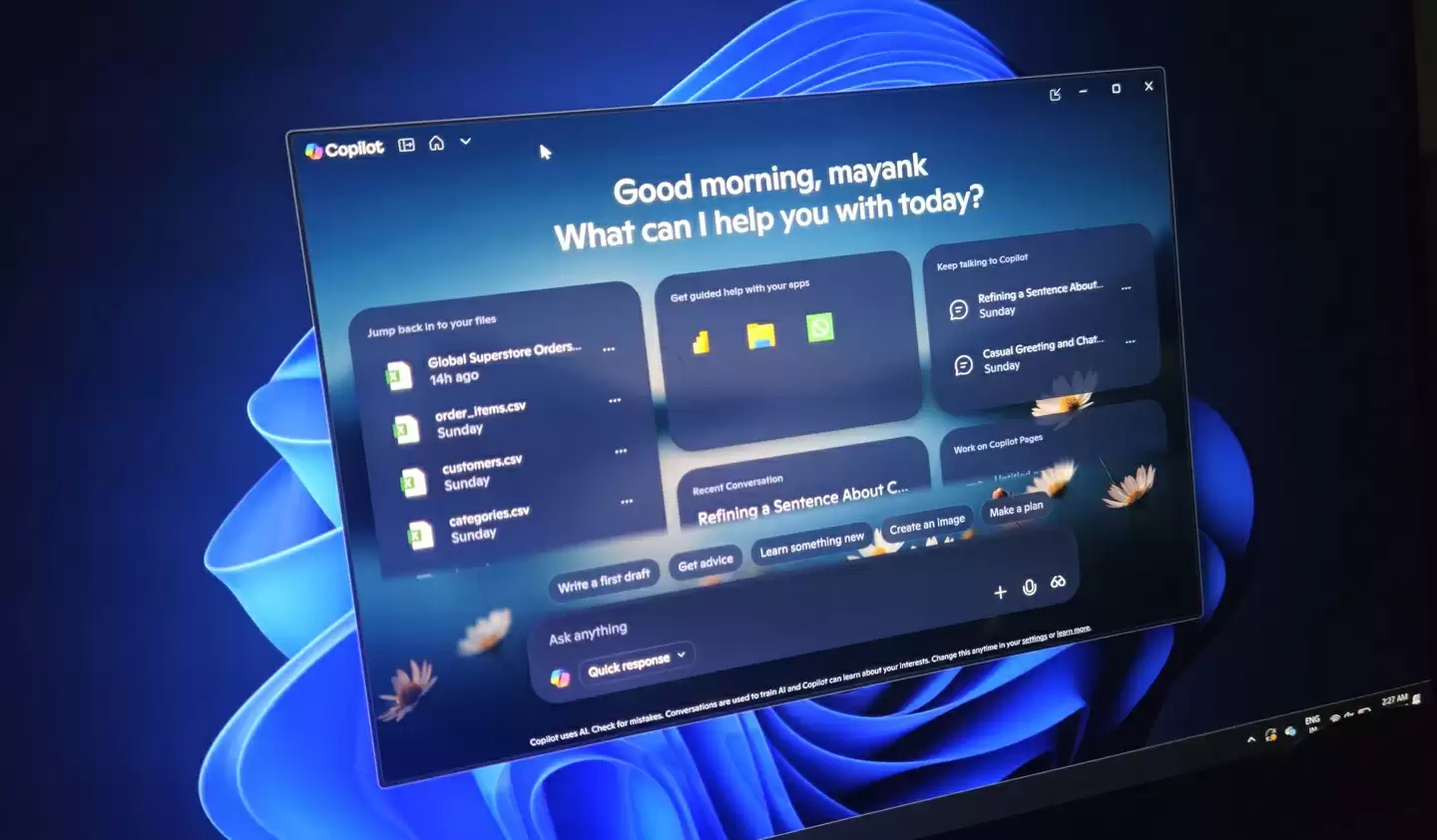 微软 Win11 版 Copilot 应用新增“主页”：新入口可分析文件、指导用户使用软件
