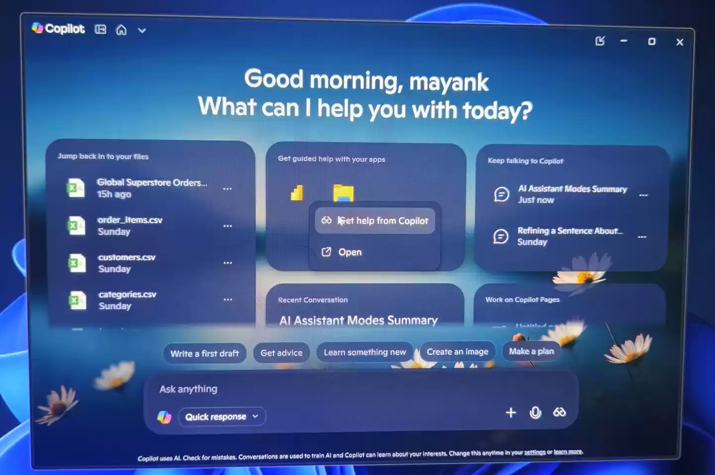 微软 Win11 版 Copilot 应用新增“主页”：新入口可分析文件、指导用户使用软件