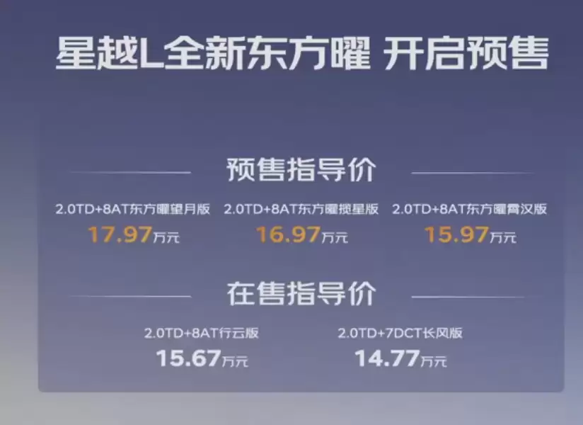 9.97 万元起，吉利全新星瑞 / 星越 L・东方曜汽车预售