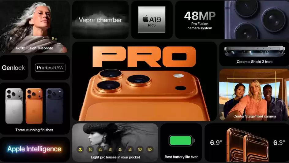 苹果 iPhone 17 Pro / Pro Max 手机发布：全新 48MP 三摄、VC 均热板、可选 2TB，售价 1099 美元起