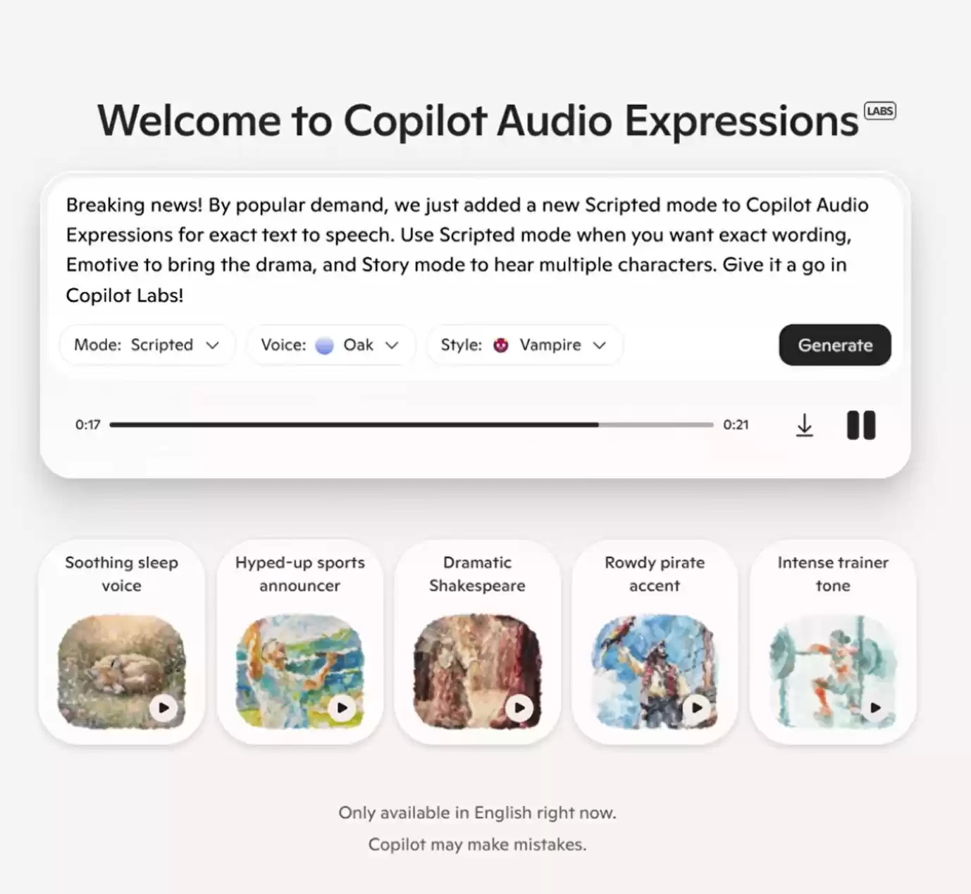 微软 Copilot 新增音频表达式功能，莎士比亚腔、体育解说都能整
