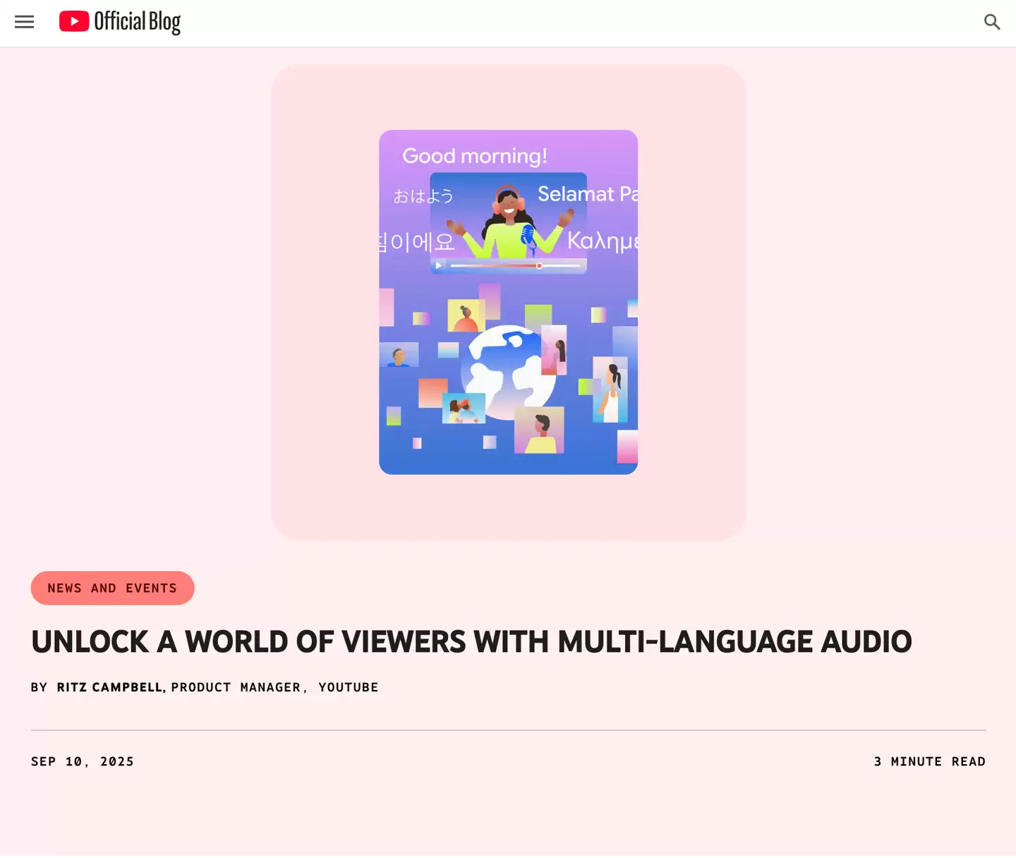 跨越语种障碍,YouTube 全面上线视频多语言配音功能