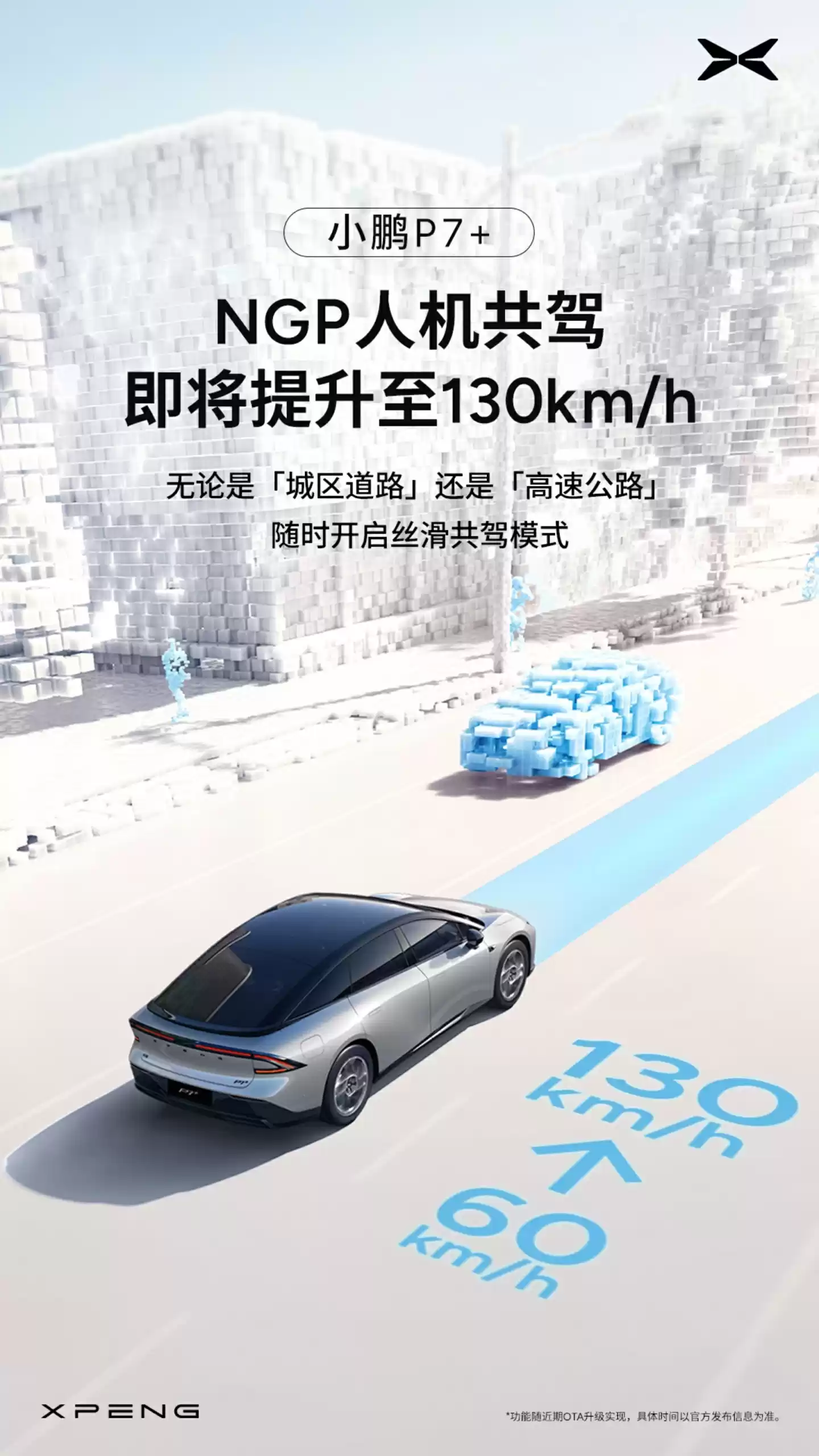 小鹏 P7+ 宣布升级：NGP 人机共驾将从 60km/h 提速至 130km/h