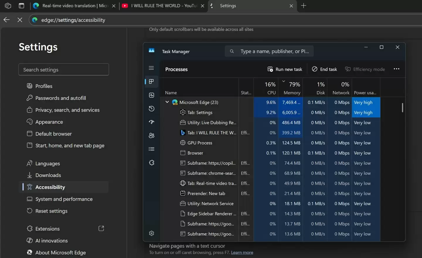 Win11 版微软 Edge 浏览器测试 AI 视频实时音频翻译，至少需 12GB 内存