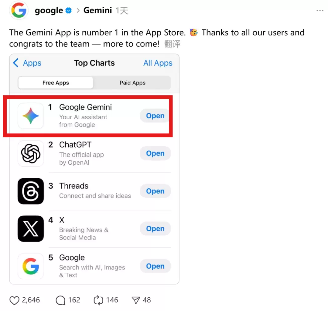 谷歌靠 Nano Banana 超越 ChatGPT,登顶苹果 App Store 第一