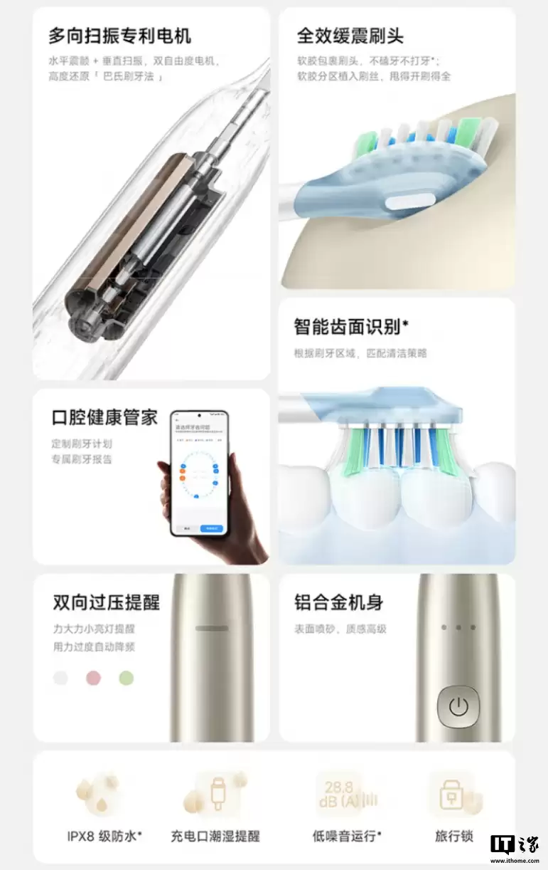 499 元小米米家多向扫振电动牙刷浅金 / 淡紫配色上市:内置六轴传感器、支持米家 App 智能互联