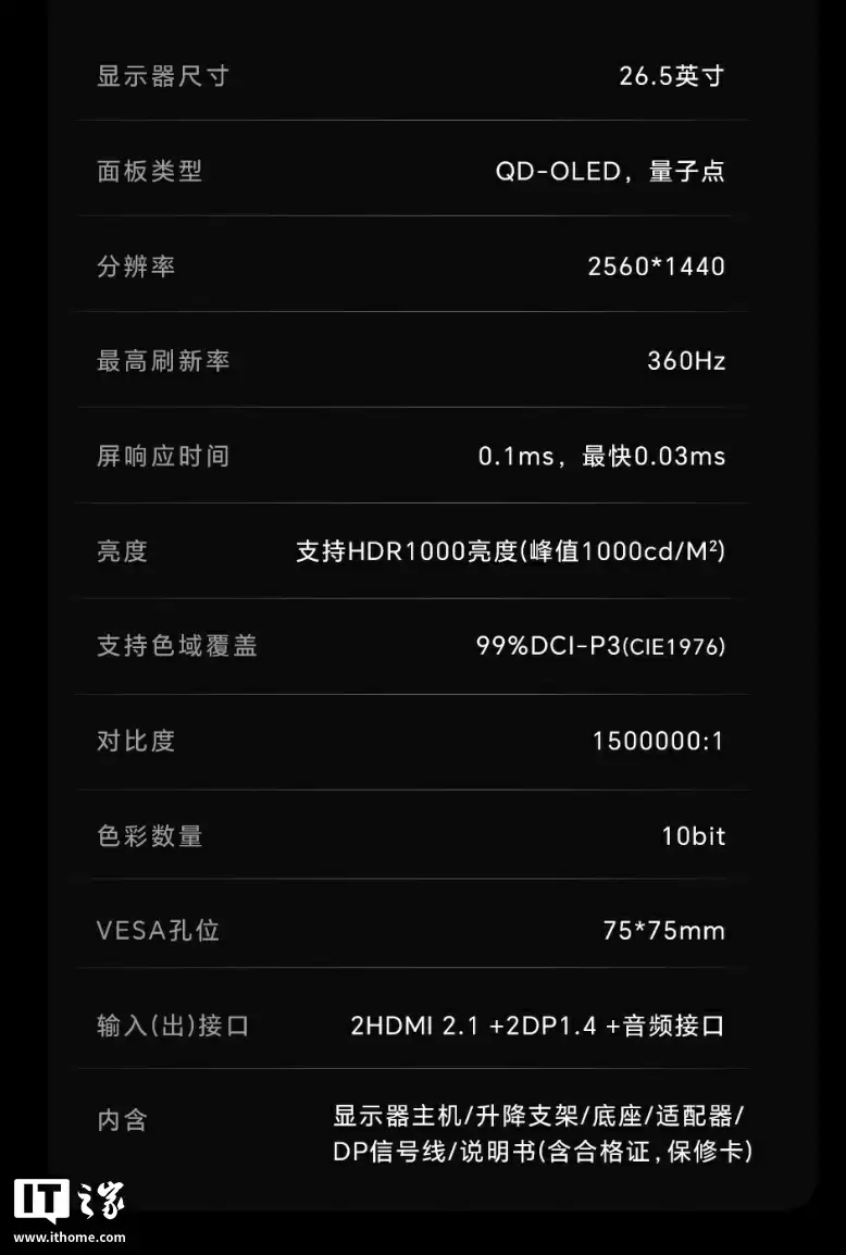 盛色推出 26.5 英寸显示器“OM76”:2K 360Hz QD-OLED,3699 元