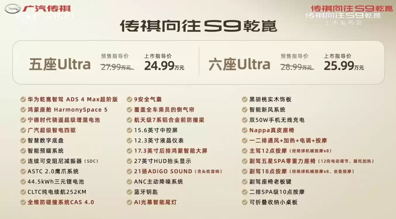 22.99 万元起广汽传祺向往 S9 乾崑汽车上市，标配华为 ADS 4 Max 超阶版