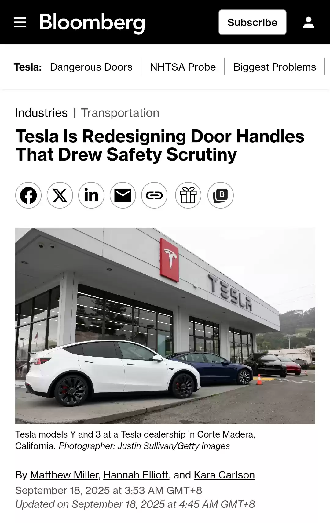 特斯拉门把手新闻报道