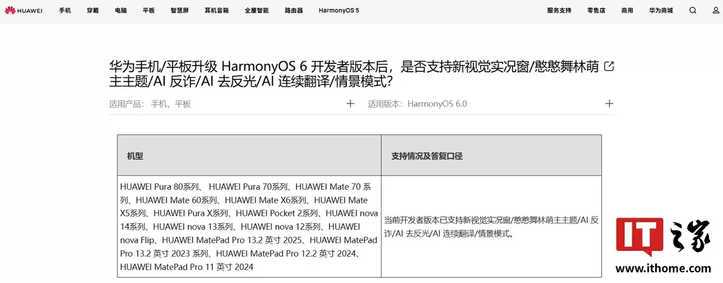 华为HarmonyOS 6功能列表