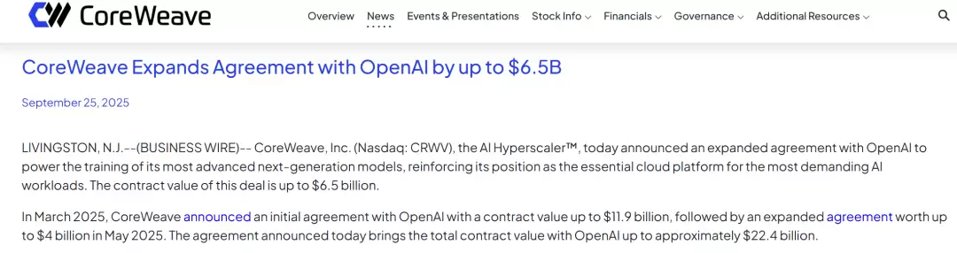 CoreWeave与OpenAI合作协议公告