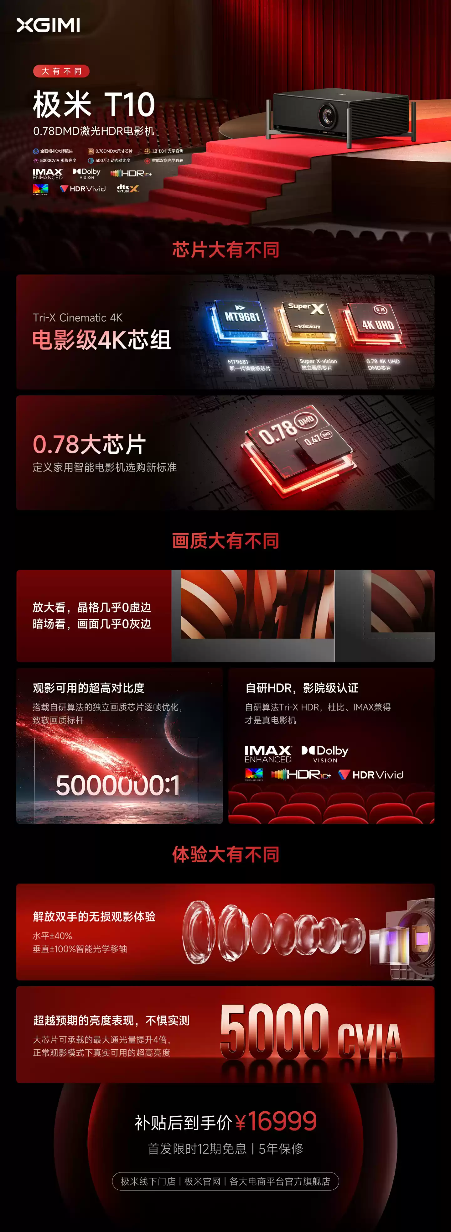 全球首款 0.78 英寸 DMD 家用智能电影机：18999 元极米 T10 宣布上市，亮度达 6487 流明