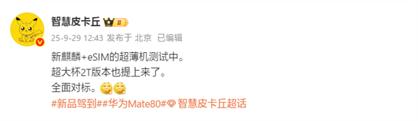 华为测试eSIM超薄手机，搭载麒麟芯片对标iPhone Air