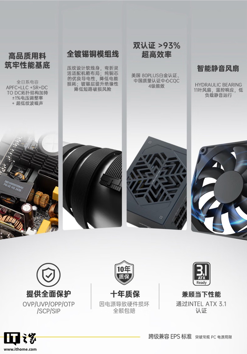 金河田推出 Vortexis 系列 SFX 白金电源：ATX3.1、550W-850W 可选，599 元起