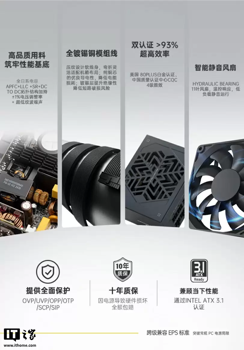 金河田推出 Vortexis 系列 SFX 白金电源:ATX3.1、550W-850W 可选,599 元起