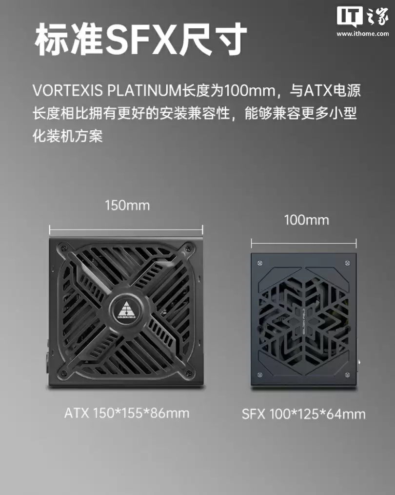 金河田推出 Vortexis 系列 SFX 白金电源:ATX3.1、550W-850W 可选,599 元起