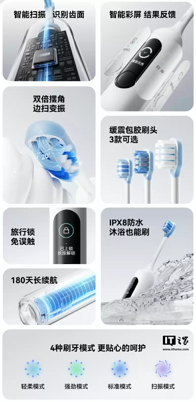 京东京造推出 JZ7 Pro 声波扫振电动牙刷:智能彩屏、180 天续航、全机身任意浸泡,149 元