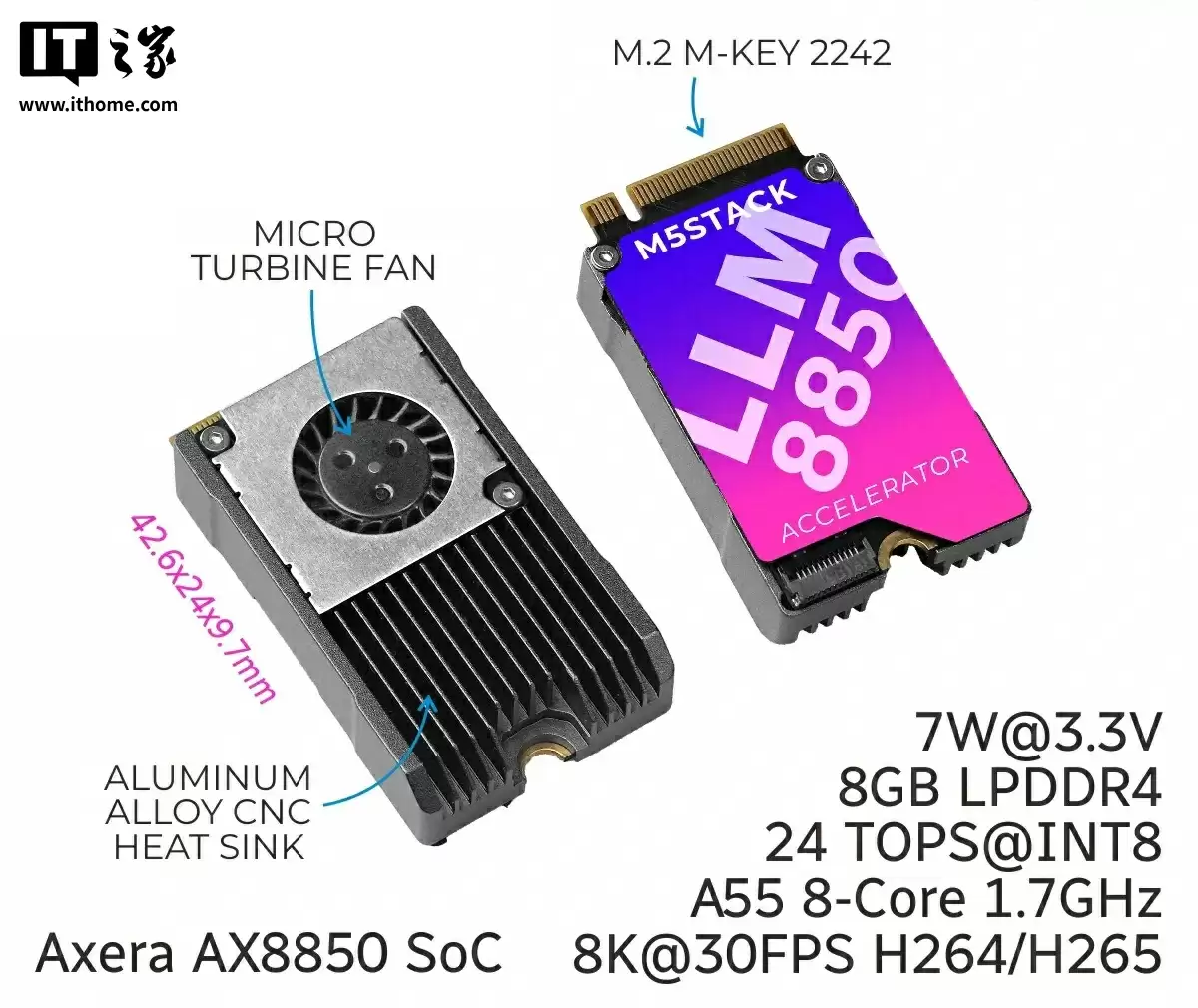 让树莓派 5 变身本地 AI 平台：M5Stack 发布 LLM-8850 扩展卡，M.2 Key M 接口