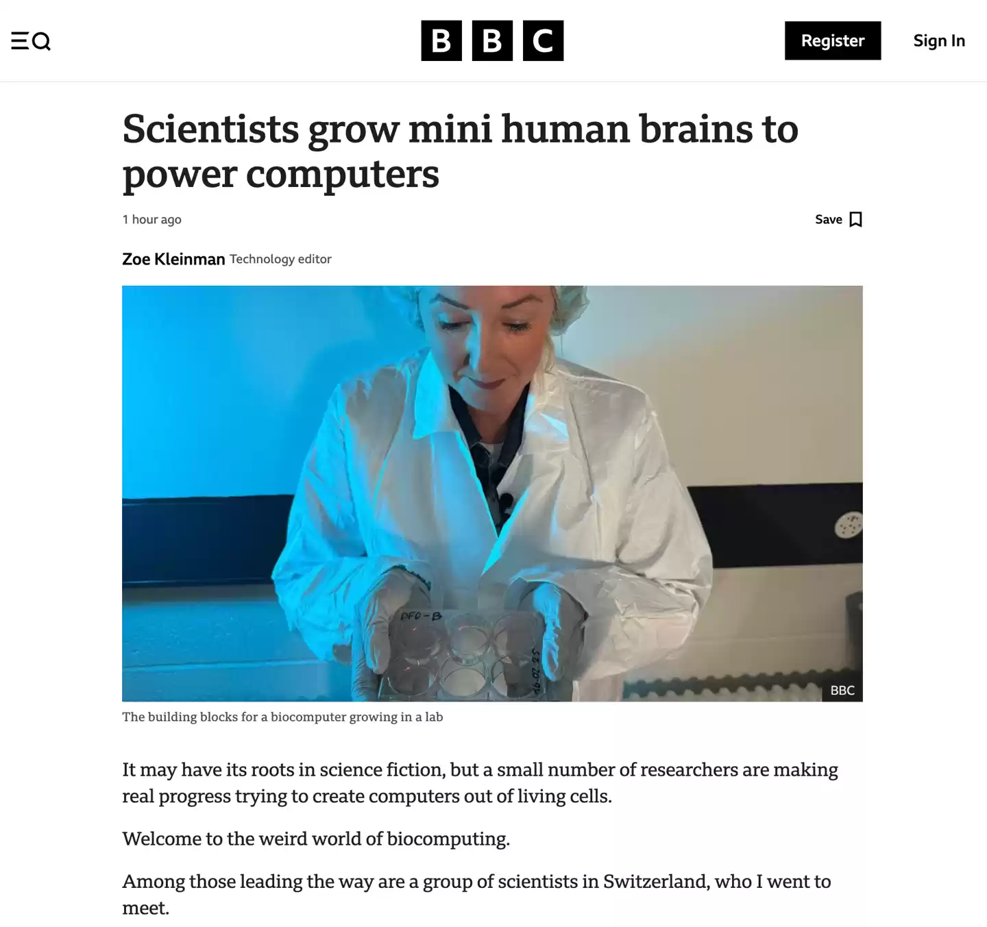 瑞士科学家培育“迷你人脑”，旨在为电脑提供动力