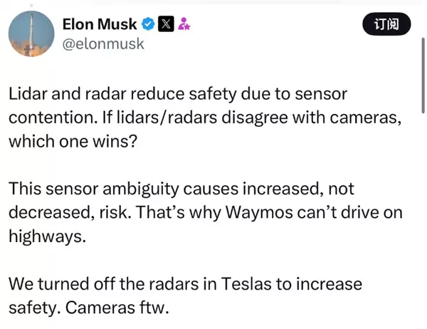马斯克关于激光雷达的观点