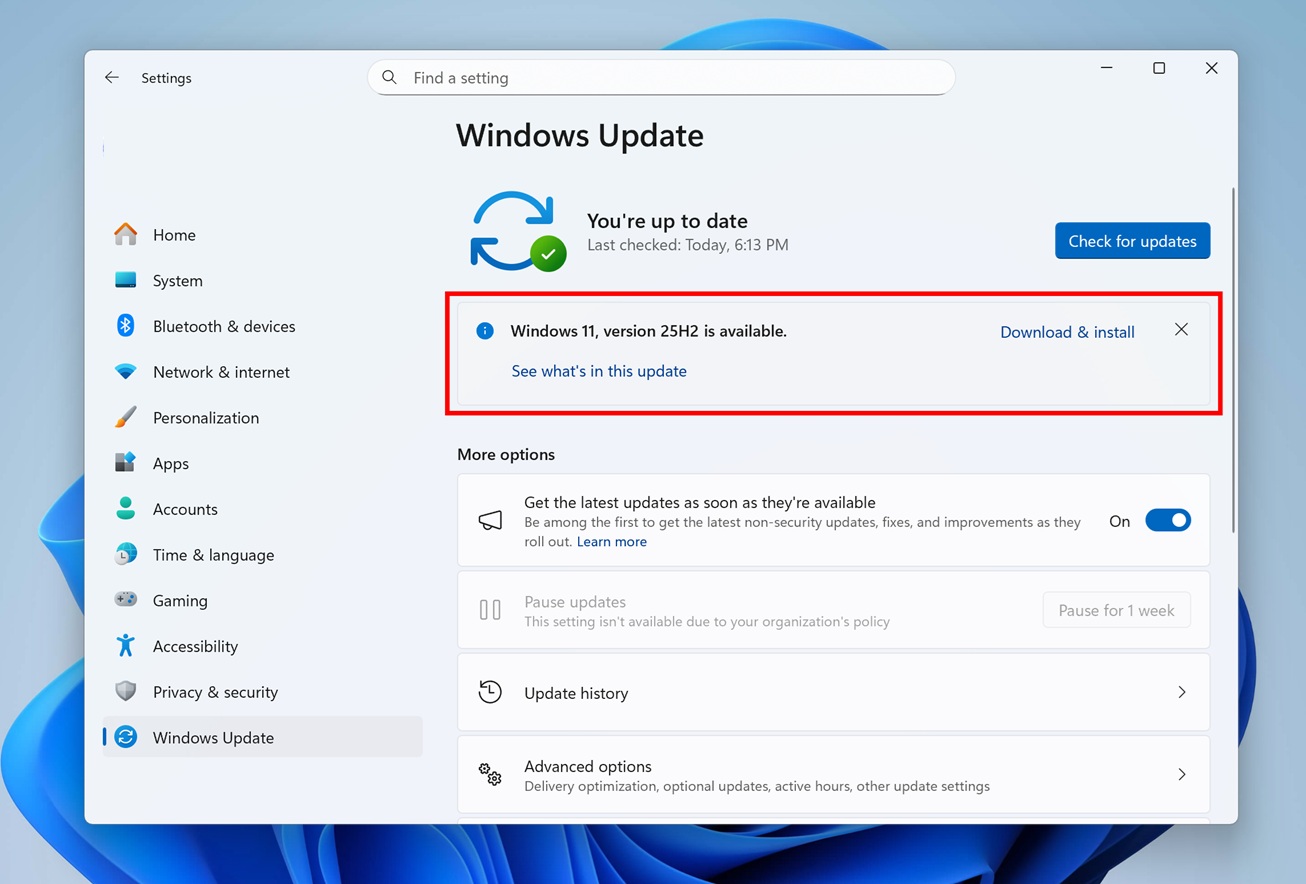 Win11 25H2本月中起分阶段推送，微软确认WSUS更新计划
